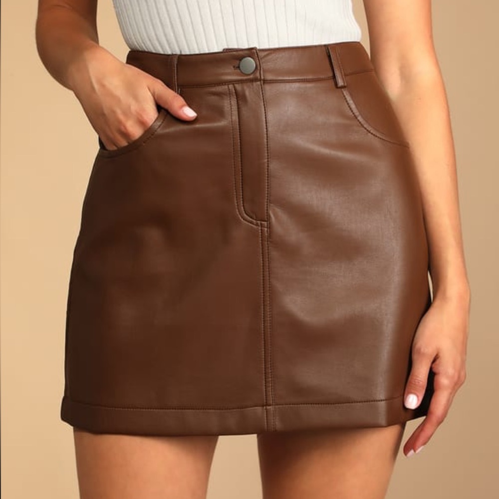Lulus Brown Vegan Leather Skirt